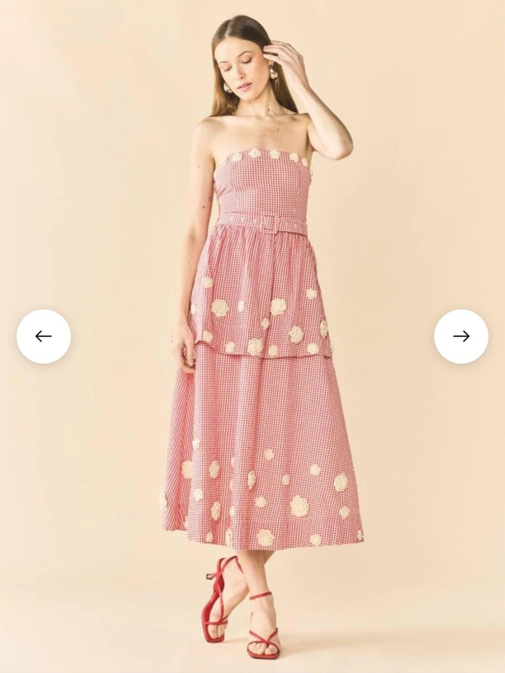 Daisy Dress X Rainey Collaboration - Red Gingham with Cream Crochet Appliquรฉ- M